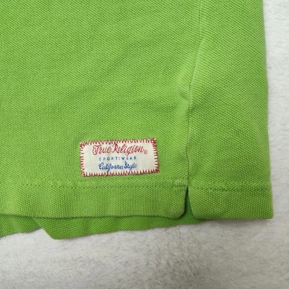 True Religion Polo Shirt Mens 2XL Green Pique Cotton Short Sleeve Collared Logo